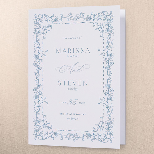 Gentle Ornamented Framework Wedding Program, Blue, 5x7, Matte, Folded Smooth Cardstock, Square, Marine