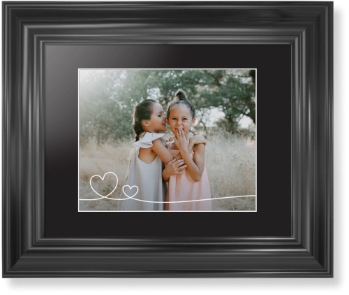 Double Heart Line Art Framed Print, Black, Classic, White, Black, Single piece, 8x10, White, white