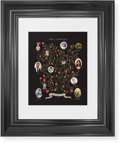Blooming Family Tree Framed Print, Black, Classic, White, White, Single piece, 8x10, Black