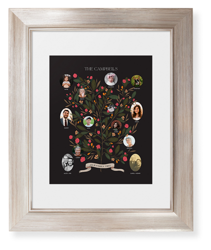 Blooming Family Tree Framed Print, Metallic, Modern, None, White, Single piece, 8x10, Black, black