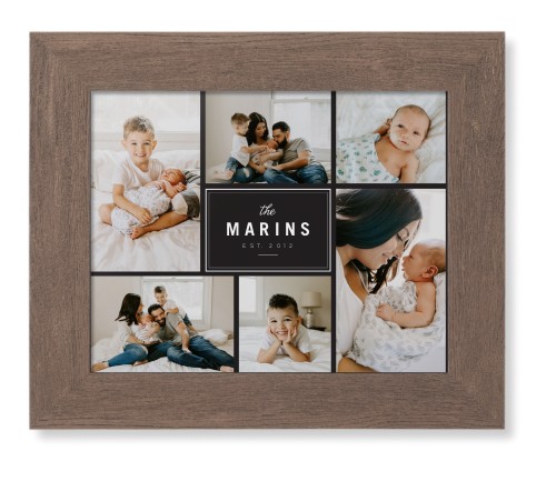 Contemporary Family Collage Framed Print, Walnut, Contemporary, None, None, Single piece, 8x10, Blue, cedar