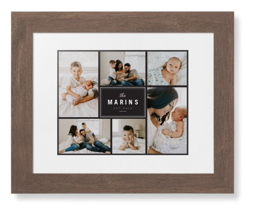 Contemporary Family Collage Framed Print, Walnut, Contemporary, Black, White, Single piece, 8x10, Blue