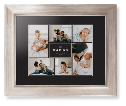 Contemporary Family Collage Framed Print, Metallic, Modern, White, Black, Single piece, 8x10, Blue