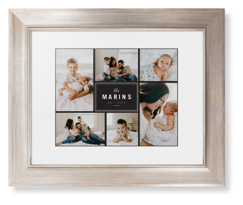 Contemporary Family Collage Framed Print, Metallic, Modern, White, White, Single piece, 8x10, Blue, cedar