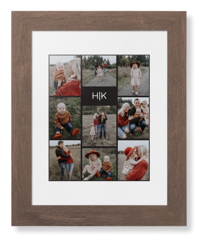 Modern Gallery Monogram of Nine Framed Print, Walnut, Contemporary, Black, White, Single piece, 8x10, Multicolor, multi