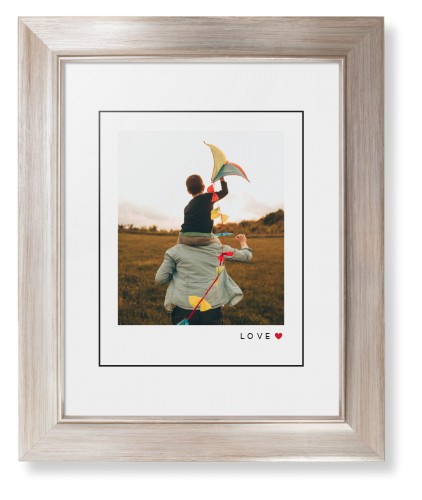 Modern Love Heart Portrait Framed Print, Metallic, Modern, Black, White, Single piece, 8x10, White, white