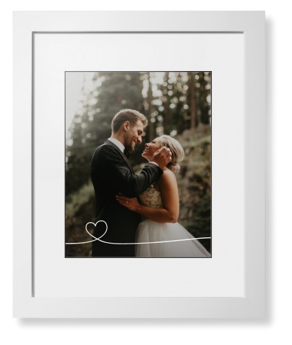 Heart Line Art Framed Print, White, Contemporary, Black, White, Single piece, 11x14, White, white