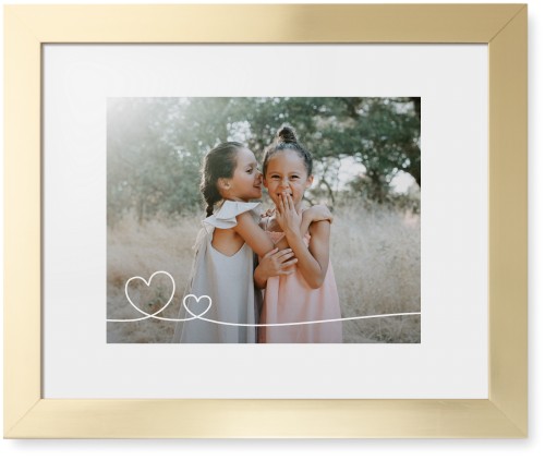 Double Heart Line Art Framed Print, Matte Gold, Contemporary, None, White, Single piece, 11x14, White, white