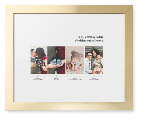 Family Timeline Framed Print, Matte Gold, Contemporary, None, White, Single piece, 11x14, White