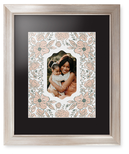 Classic Floral Border Framed Print, Metallic, Modern, White, Black, Single piece, 11x14, White, white