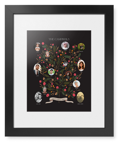 Blooming Family Tree Framed Print, Black, Contemporary, Black, White, Single piece, 11x14, Black, black