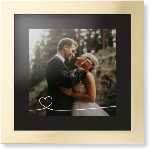 Heart Line Art Framed Print, Matte Gold, Contemporary, Black, Black, Single piece, 12x12, White, white