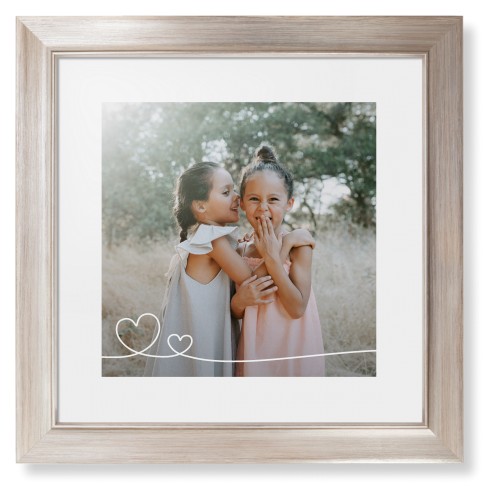 Double Heart Line Art Framed Print, Metallic, Modern, None, White, Single piece, 12x12, White, white