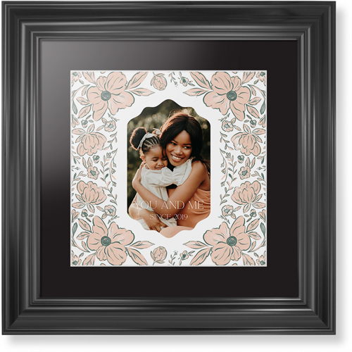 Classic Floral Border Framed Print, Black, Classic, White, Black, Single piece, 12x12, White
