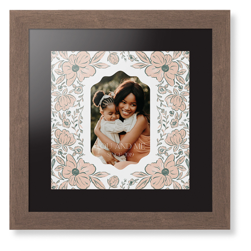 Classic Floral Border Framed Print, Walnut, Contemporary, None, Black, Single piece, 12x12, White, white