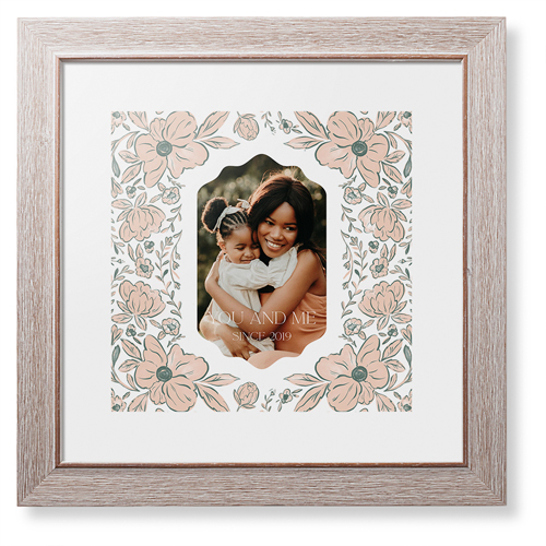 Classic Floral Border Framed Print, Rustic, Modern, White, White, Single piece, 12x12, White, white