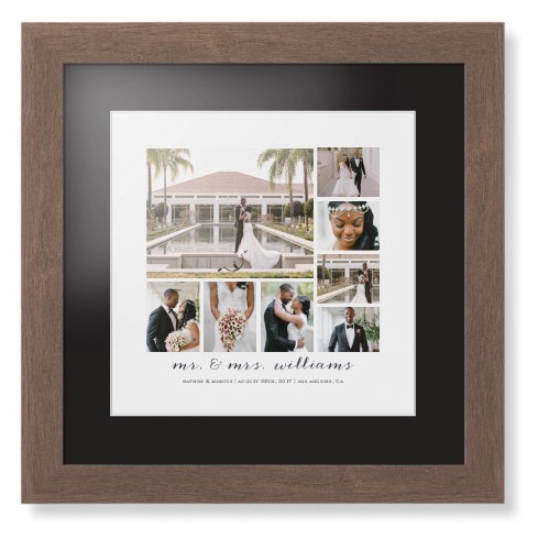 Clean Gallery Collage of Eight Framed Print, Walnut, Contemporary, White, Black, Single piece, 12x12, Multicolor