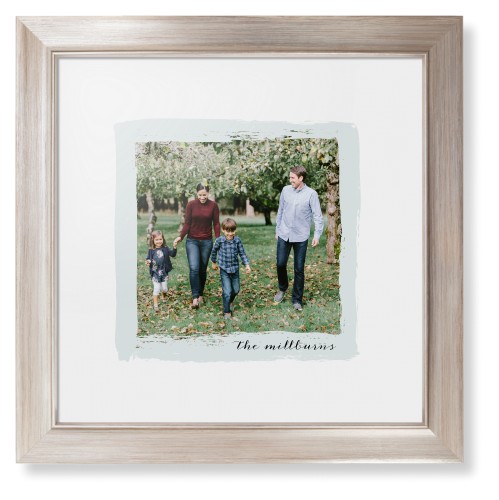 Brush Stroke Border Framed Print, Metallic, Modern, White, White, Single piece, 12x12, Gray, air