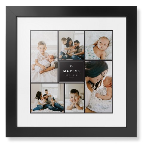 Contemporary Family Collage Framed Print, Black, Contemporary, Black, White, Single piece, 12x12, Blue, cedar
