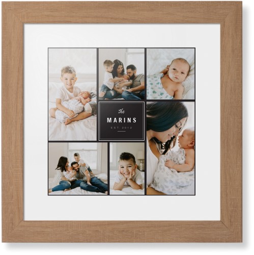 Contemporary Family Collage Framed Print, Natural, Contemporary, White, White, Single piece, 12x12, Blue, cedar