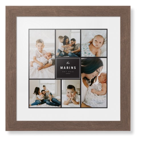 Contemporary Family Collage Framed Print, Walnut, Contemporary, Black, White, Single piece, 12x12, Blue