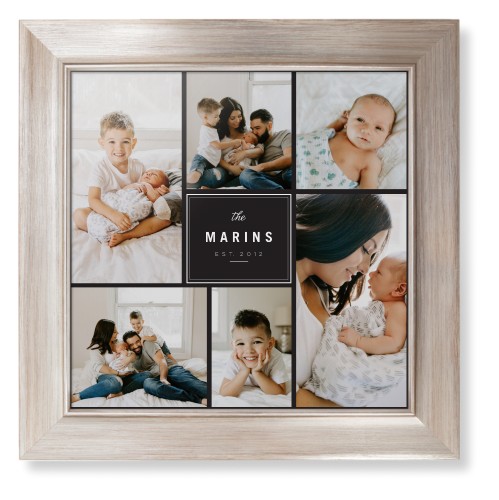 Contemporary Family Collage Framed Print, Metallic, Modern, None, None, Single piece, 12x12, Blue, cedar
