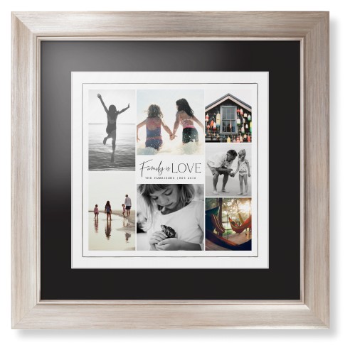 Modern Family Love Collage Framed Print, Metallic, Modern, White, Black, Single piece, 12x12, Gray