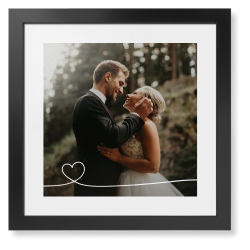 Heart Line Art Framed Print, Black, Contemporary, White, White, Single piece, 16x16, White