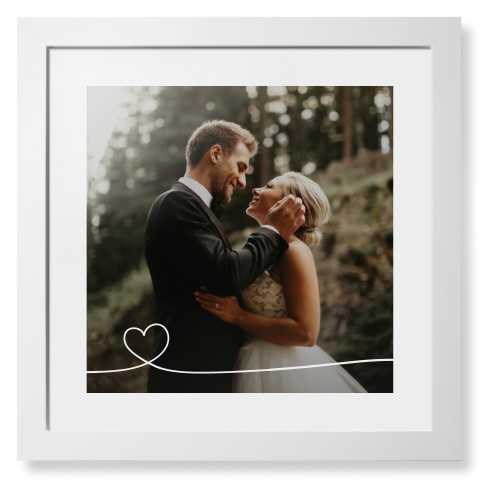 Heart Line Art Framed Print, White, Contemporary, White, White, Single piece, 16x16, White, white