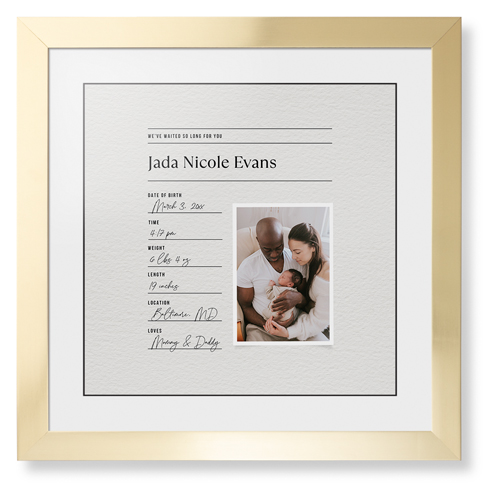 Journal Entry Framed Print, Matte Gold, Contemporary, Black, White, Single piece, 16x16, White