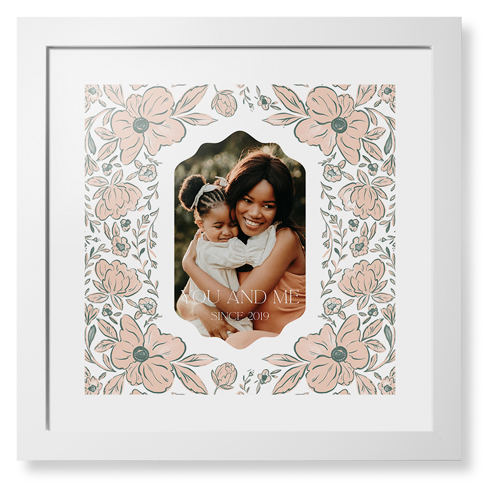 Classic Floral Border Framed Print, White, Contemporary, White, White, Single piece, 16x16, White, white