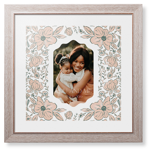 Classic Floral Border Framed Print, Rustic, Modern, None, White, Single piece, 16x16, White, white