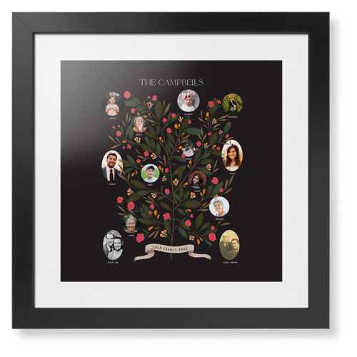 Blooming Family Tree Framed Print, Black, Contemporary, White, White, Single piece, 16x16, Black