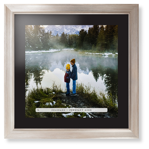 Travel Banner Portrait Framed Print, Metallic, Modern, None, Black, Single piece, 16x16, Black