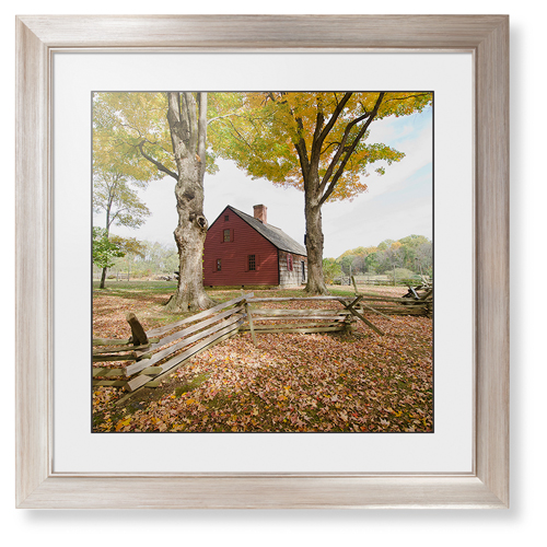 Barn in Autumn Framed Print, Metallic, Modern, Black, White, Single piece, 16x16, Multicolor