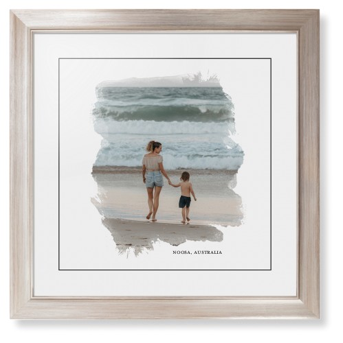 Brushed Moments Framed Print, Metallic, Modern, Black, White, Single piece, 16x16, White, white