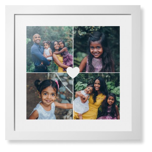 Heart Grid Framed Print, White, Contemporary, White, White, Single piece, 16x16, White, white