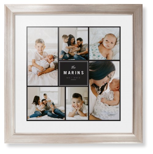 Contemporary Family Collage Framed Print, Metallic, Modern, None, White, Single piece, 16x16, Blue