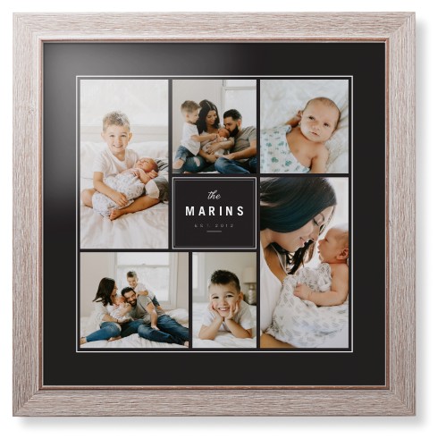 Contemporary Family Collage Framed Print, Rustic, Modern, White, Black, Single piece, 16x16, Blue
