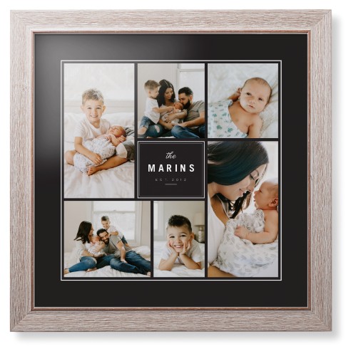 Contemporary Family Collage Framed Print, Rustic, Modern, White, Black, Single piece, 16x16, Blue, cedar