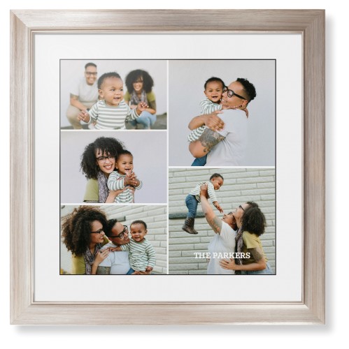 Gallery of Five Portrait Framed Print, Metallic, Modern, Black, White, Single piece, 16x16, Multicolor