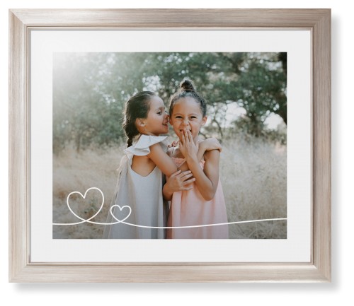Double Heart Line Art Framed Print, Metallic, Modern, None, White, Single piece, 16x20, White