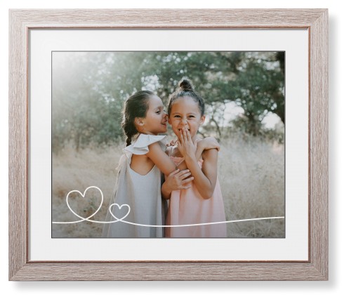Double Heart Line Art Framed Print, Rustic, Modern, Black, White, Single piece, 16x20, White