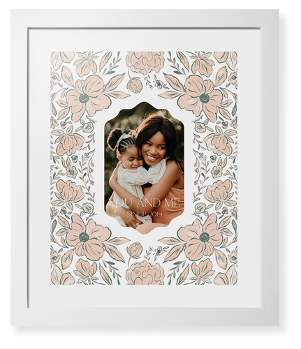 Classic Floral Border Framed Print, White, Contemporary, None, White, Single piece, 16x20, White, white