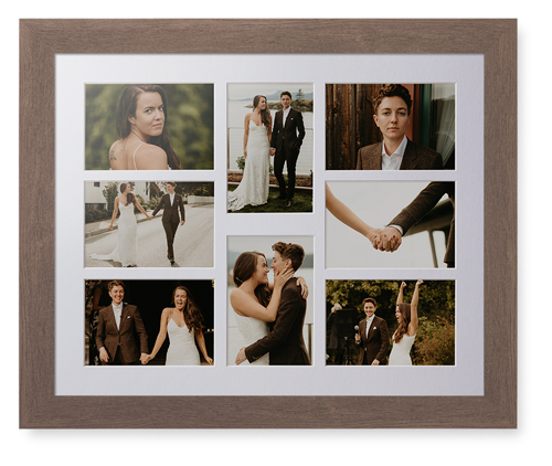 Mixed Eight Up Landscape Deluxe Mat Framed Print, Walnut, Contemporary, White, Single piece, 16x20, White