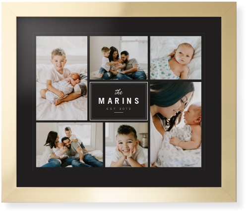 Contemporary Family Collage Framed Print, Matte Gold, Contemporary, None, Black, Single piece, 16x20, Blue, cedar