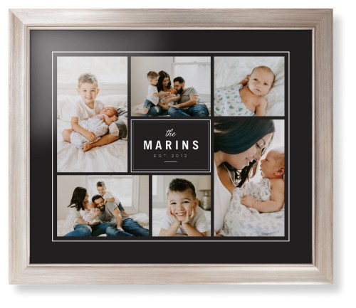 Contemporary Family Collage Framed Print, Metallic, Modern, White, Black, Single piece, 16x20, Blue