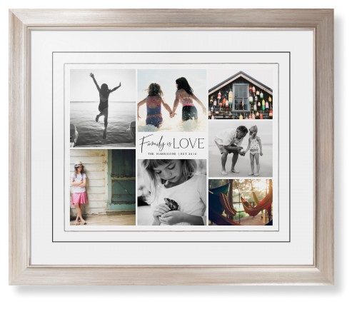 Modern Family Love Collage Framed Print, Metallic, Modern, Black, White, Single piece, 16x20, Gray