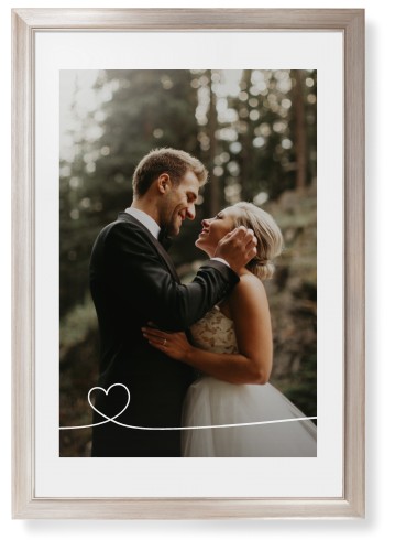 Heart Line Art Framed Print, Metallic, Modern, White, White, Single piece, 20x30, White, white