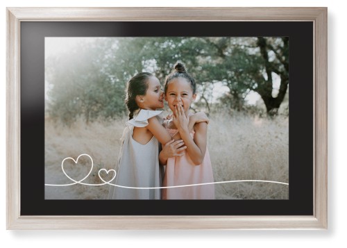 Double Heart Line Art Framed Print, Metallic, Modern, Black, Black, Single piece, 20x30, White, white